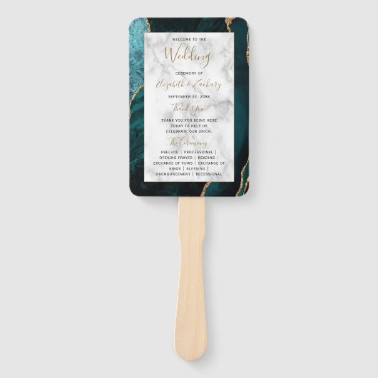 Aquamarines Gold Agate Marble Wedding Programm Fächer (Vorderseite)