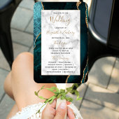 Aquamarines Gold Agate Marble Wedding Programm Fächer