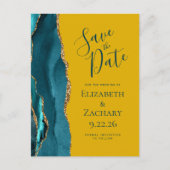 Aquamarines Gold Agate Mustard Wedding Save the Da Ankündigungspostkarte (Vorderseite)