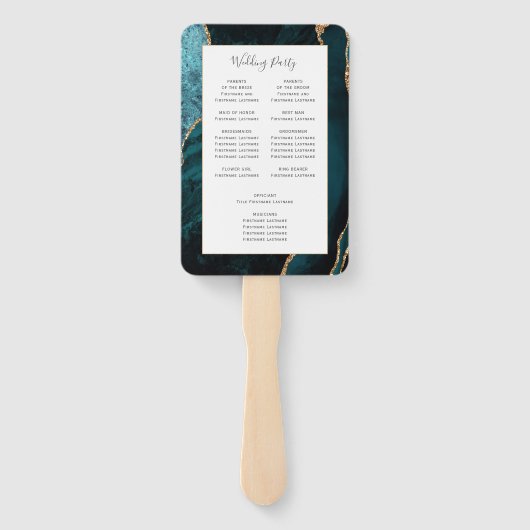 Aquamarines Gold Agate Wedding Programm Fächer (Rückseite)