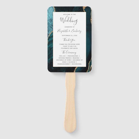 Aquamarines Gold Agate Wedding Programm Fächer (Vorderseite)