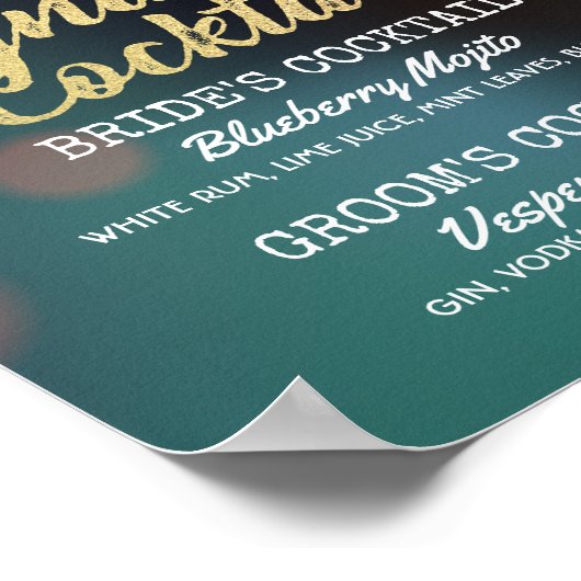 Aquamarines Gold Bokeh Light Wedding Signature Dri Poster (Ecke)