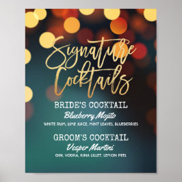 Aquamarines Gold Bokeh Light Wedding Signature Dri Poster