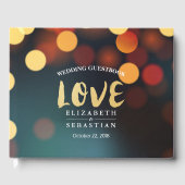 Aquamarines Gold Bokeh String Lights Wedding Gäste Gästebuch (Vorderseite)