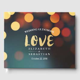 Aquamarines Gold Bokeh String Lights Wedding Gäste Gästebuch