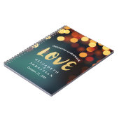 Aquamarines Gold Bokeh String Lights Wedding Gäste Notizblock (Linke Seite)