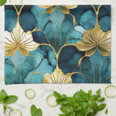 Aquamarines Gold der japanischen Flora Geschirrtuch (Gefaltet)