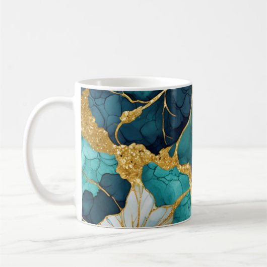 Aquamarines Gold der japanischen Flora Kaffeetasse (Links)