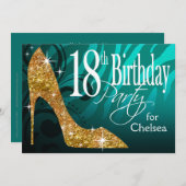 Aquamarines Gold des Glitzer-Stilettzebra-18. Einladung (Vorne/Hinten)