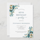Aquamarines Gold Elegant Wasserfarben Flora 60. Ge Einladung (Vorderseite)