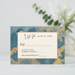 Aquamarines Gold Elegante Abstrakte Hochzeit RSVP Karte
