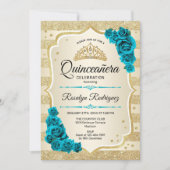 Aquamarines Gold Elegante Blumenschlucht Einladung (Vorderseite)