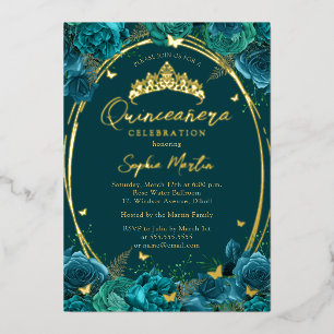 Aquamarines Gold faszinierend Blütenschmetterling Folieneinladung