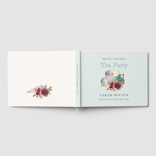 Aquamarines Gold Floral Teacup Brautparty Teezerem Gästebuch (Voll)