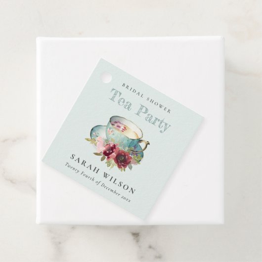 Aquamarines Gold Floral Teacup Brautparty Teezerem Geschenkanhänger (Beispiel)