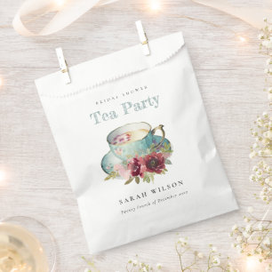 Aquamarines Gold Floral Teacup Brautparty Teezerem Geschenktütchen