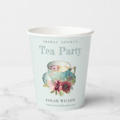Aquamarines Gold Floral Teacup Brautparty Teezerem Pappbecher (Rückseite)