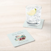 Aquamarines Gold Floral Teacup Brautparty Teezerem Rechteckiger Pappuntersetzer (Vor Ort)