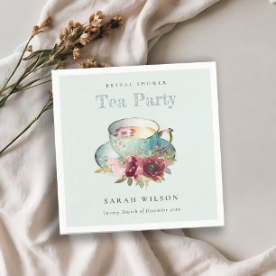 Aquamarines Gold Floral Teacup Brautparty Teezerem Serviette
