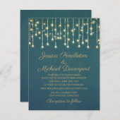 Aquamarines Gold Glitzer String Fairy Light Weddin Einladung (Vorne/Hinten)