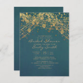 Aquamarines Gold Glitzer String Lights Brautparty Einladung (Vorne/Hinten)