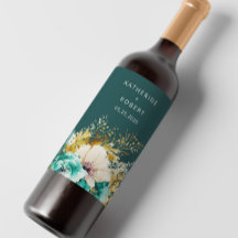 Aquamarines Gold Luxuriöses Blumenweinlabel Set