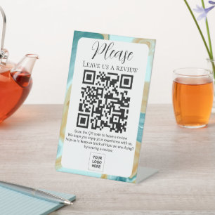 Aquamarines Gold-Marmor Verlasse uns einen QR-Code Sockelschild