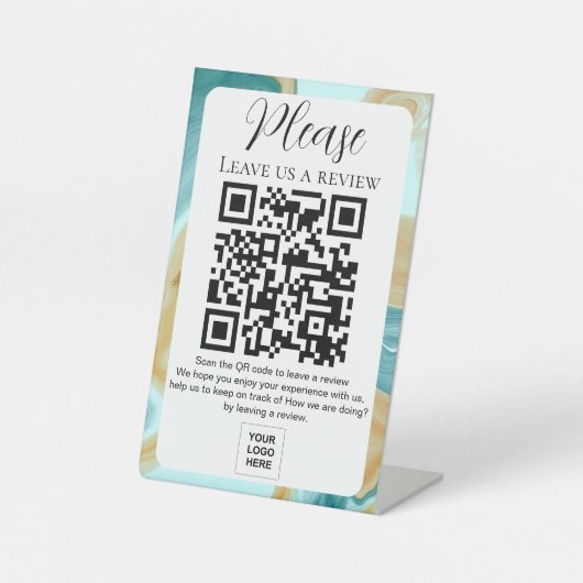 Aquamarines Gold-Marmor Verlasse uns einen QR-Code Sockelschild (Vorderseite)