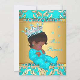 Aquamarines Gold Pearl Princess Baby Shower Ethnic Einladung