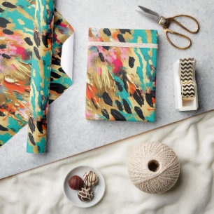 Aquamarines Gold Pink Leopard Paint Geschenkpapier