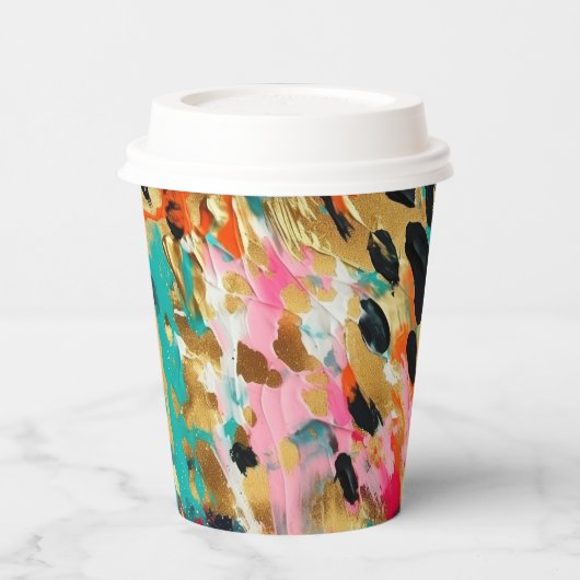 Aquamarines Gold Pink Leopard Paint Pappbecher (Links)