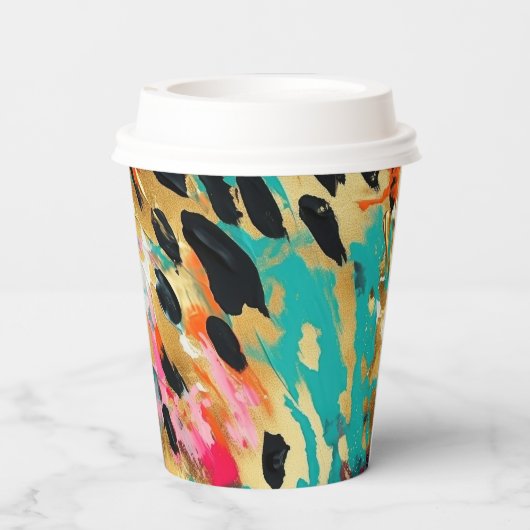 Aquamarines Gold Pink Leopard Paint Pappbecher (Rückseite)