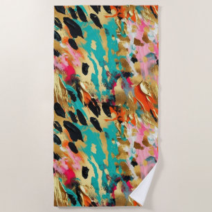 Aquamarines Gold Pink Leopard Paint Strandtuch