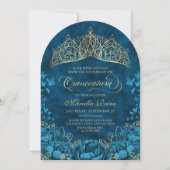 Aquamarines Gold Royal Crown Flora Einladung (Vorderseite)