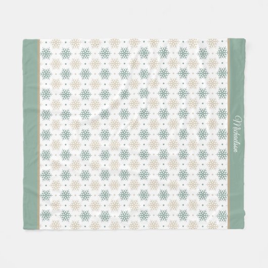 Aquamarines Gold Snowflake Muster Fleece Blankon (Vorderseite (Horizontal))
