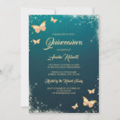 Aquamarines Gold Sparkline Schmetterlingskleid Qui Einladung (Vorderseite)