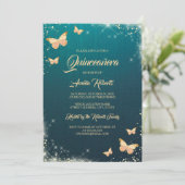 Aquamarines Gold Sparkline Schmetterlingskleid Qui Einladung (Stehend Vorderseite)