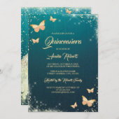 Aquamarines Gold Sparkline Schmetterlingskleid Qui Einladung (Vorne/Hinten)