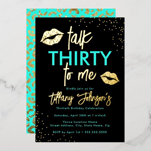Aquamarines Gold spricht dreißig zu mir Leopard 30 Folieneinladung (Vorderseite/Rückseite)
