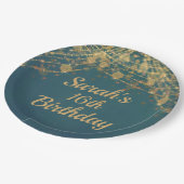 Aquamarines Gold String Lights Girl's 16. Geburtst Pappteller (Schrägansicht)