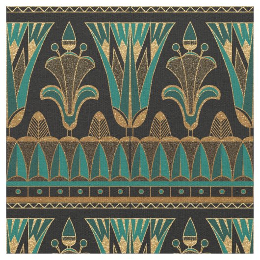 Aquamarines Gold und Schwarz Art Déco Stoff (Nahaufnahme)