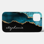Aquamarines Gold Watercolor Agate Personalisiert Case-Mate iPhone Hülle (Rückseite (Horizontal))