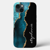 Aquamarines Gold Watercolor Agate Personalisiert Case-Mate iPhone Hülle (Rückseite)