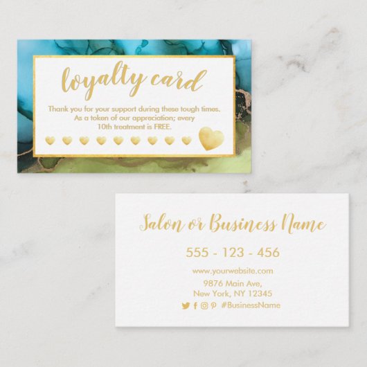 Aquamarines Golden Foil Salon Treviso Karte (Vorne/Hinten)