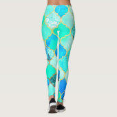 Aquamarines, goldenes, blaugrünes Meerjungmuster Leggings (Rückseite)
