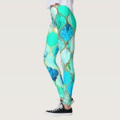 Aquamarines, goldenes, blaugrünes Meerjungmuster Leggings (Links)