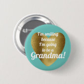 Aquamarines Goldenes Herz wird Oma verkünden Button (Vorne & Hinten)