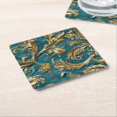 Aquamarines, goldenes Imitat Rechteckiger Pappuntersetzer (angewinkelt)