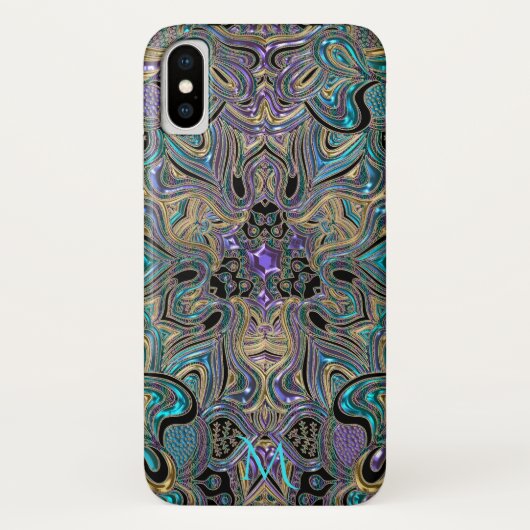 Aquamarines Goldlila Mandala-Monogramm iPhone X Case-Mate iPhone Hülle (Rückseite)