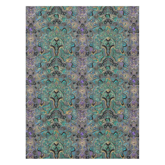 Aquamarines Goldlila schwarzer Mandala Tischdecke (Vorderseite)